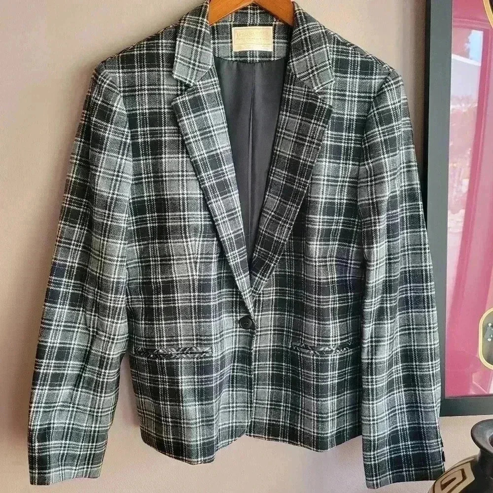 Vintage Pendleton 100% Virgin Wool Plaid Blazer Grey/Black Medium  1964-80's - Picture 2 of 8